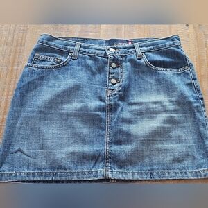 Vintage Y2K Quicksilver RoxyJean Denim Blue Jeans Mini Skirt Size 9 Button Fly